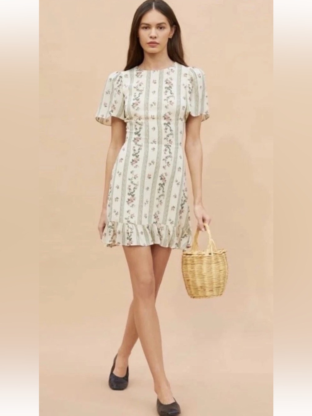 Reformation Beesley Print Mini Heath Dress Sz 10 Flutter Ruffles Sleeve